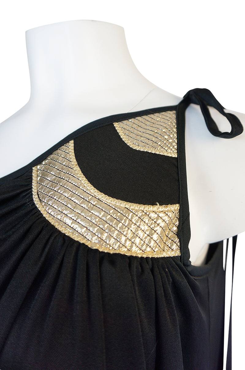 Documented 1981 Bill Tice One Shoulder Gold & Black Jersey Dress