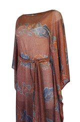 Iconic c.1972-73 Missoni Floral Print Metallic Lurex Caftan Dress