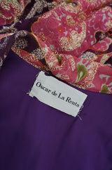 1970s Purple Metallic Oscar De La Renta Dress