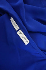 1980-82 Ruffled Halston Spiral Dress in Royal Blue Silk