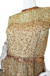 1960s Fine Gold Sequin & Net Mollie Parnis Dress