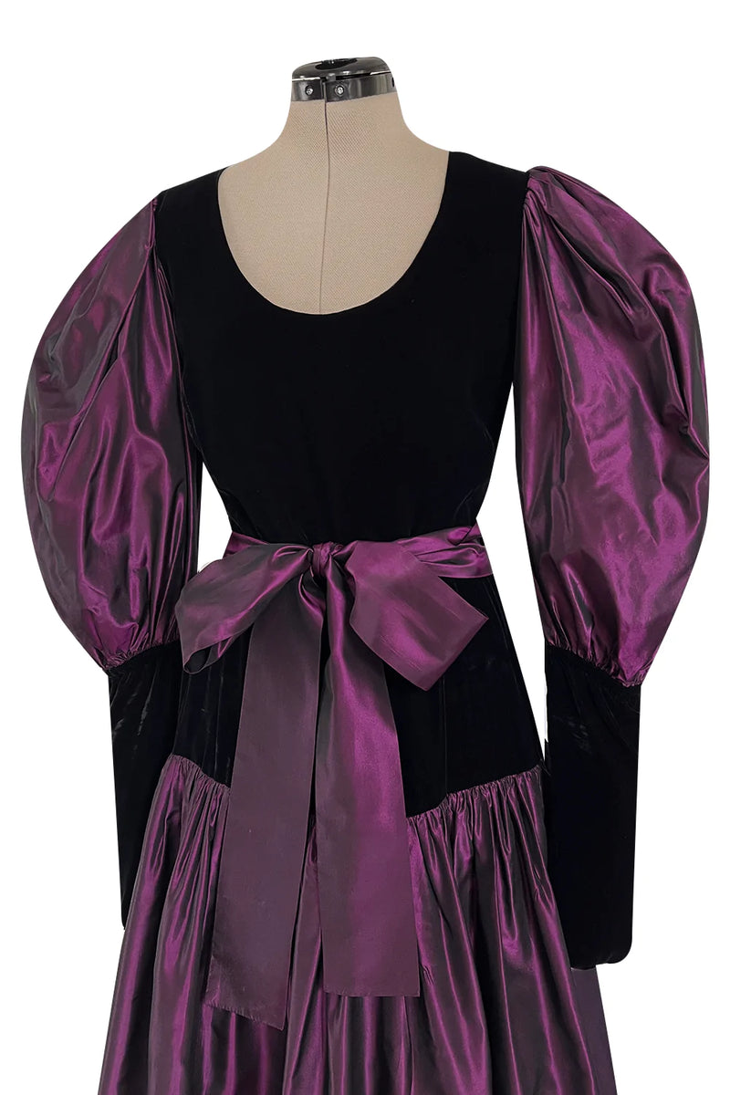 Fall 1982 Yves Saint Laurent Iridescent Purple Silk Taffeta Gigot Sleeve Dress