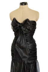Fabulous 1980s Chloe Black Silk Organza Strapless Dress W Large Bow Detailing