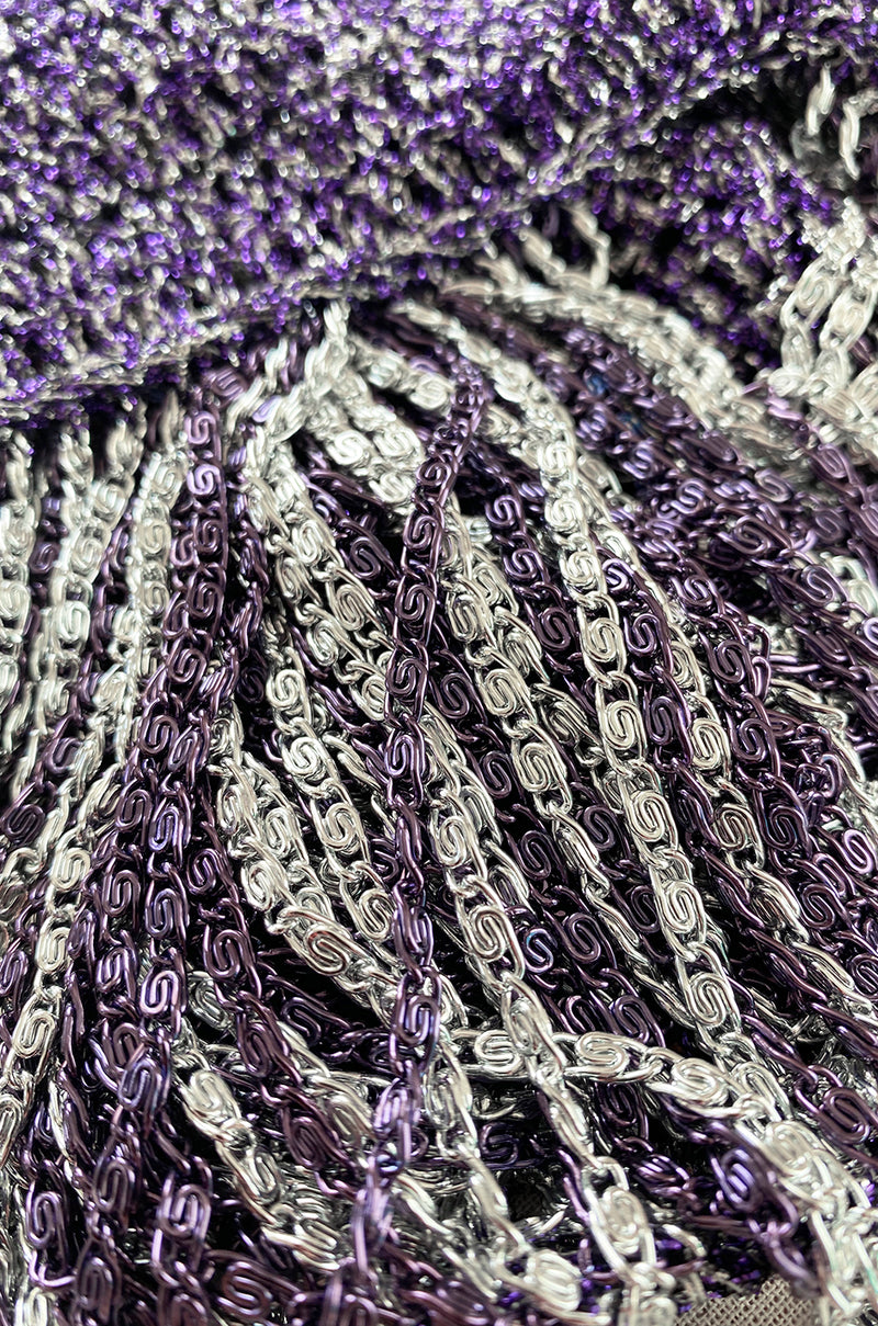 1971- 1973 Loris Azzaro Purple Metallic Lame Crochet Knit & Silver Cha –  Shrimpton Couture