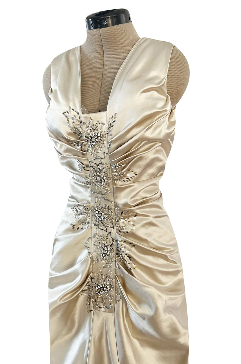 Exceptional Fall 2007 Christian Dior by John Galliano Champagne Silk Satin Dress w Crystal Beading Detail