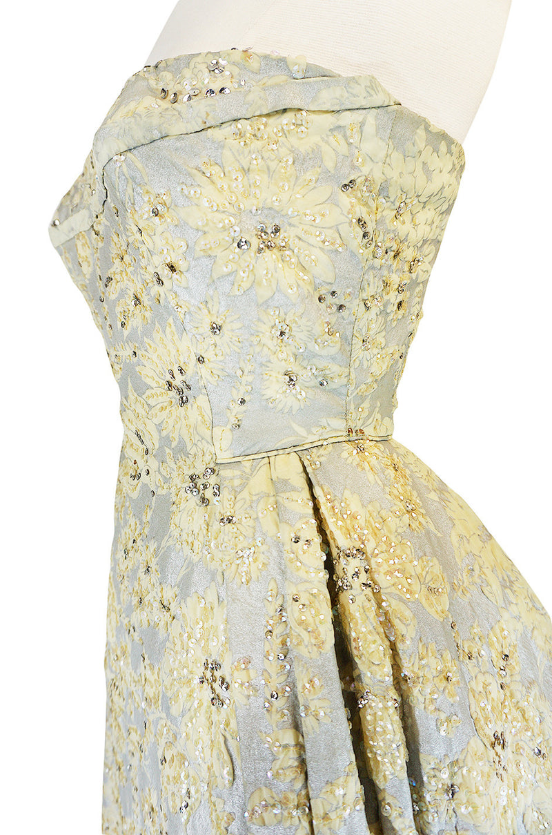c.1953 Christian Dior Couture Silver & Sequin Fantasy Gown