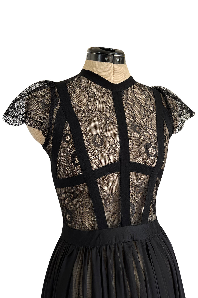 Gorgeous 2000s Valentino Roma Sheer Black Chiffon & Banded Lace Bodice Shrimpton Couture Gorgeous 2000s Valentino Roma Sheer Black Chiffon & Banded Lace Bodice Shrimpton Couture