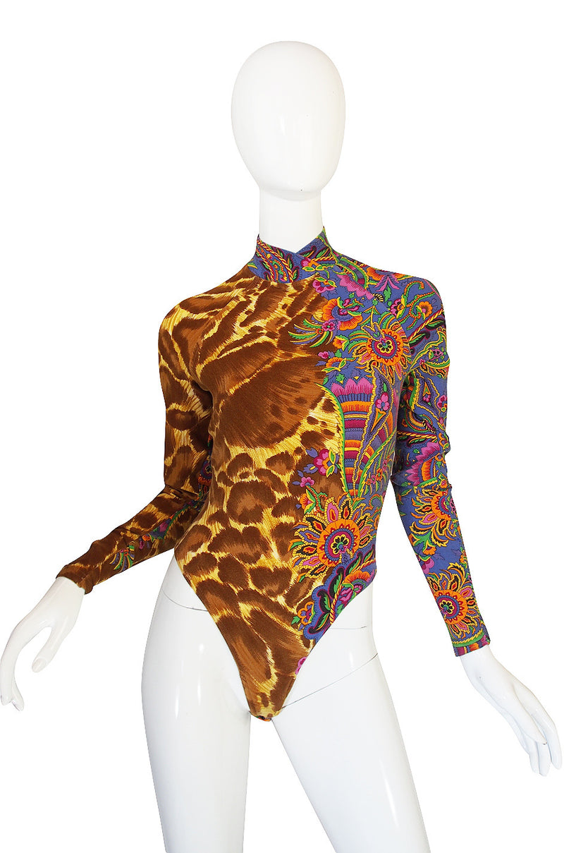 1990s Versace Jeans Couture Leopard Body Suit & Skirt