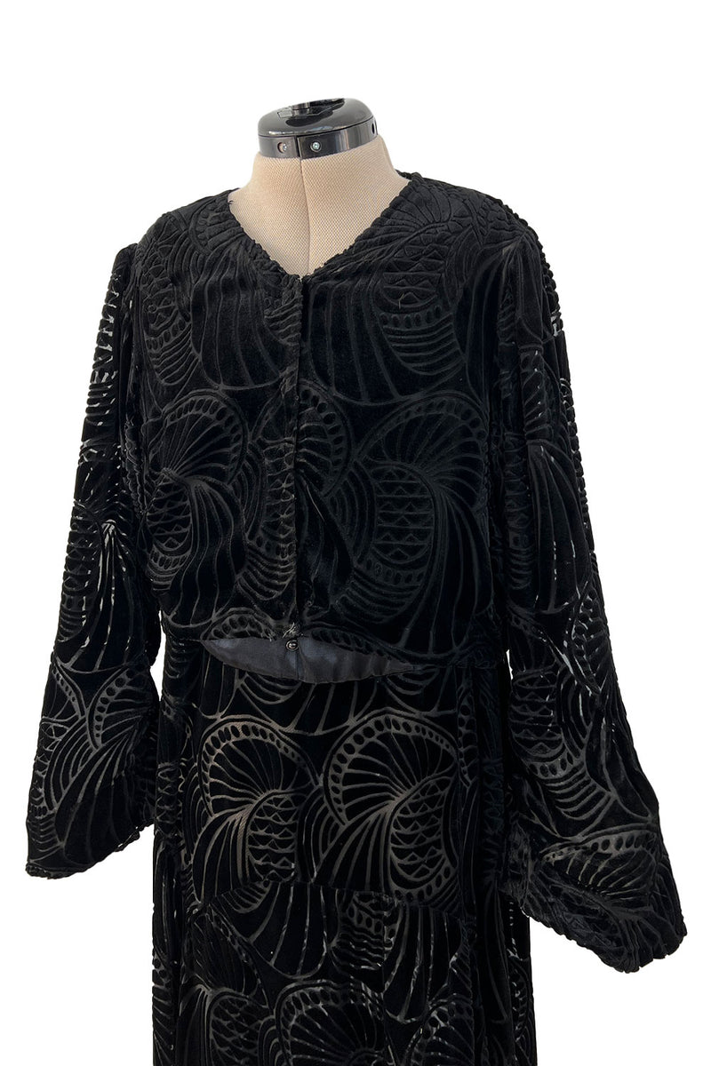 Stunning 1930s Part Transparent Art Deco Pattern Cut Velvet Dress & Matching Jacket