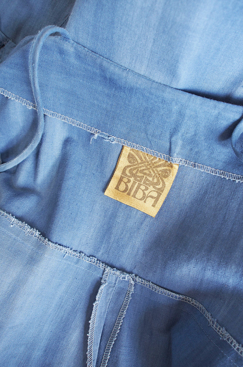 1960s Denim Look Biba Plunge Maxi Dress Shrimpton Couture 1960s Denim Look Biba Plunge Maxi Dress Shrimpton Couture