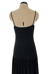 Superb 1980s Christian Dior by Marc Bohan Minimalist Black Jersey Drop Waist Dress