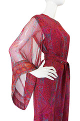 1970s Fine Pink Silk Chiffon Treacy Lowe Caftan Dress