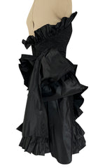 Dramatic Fall 1987 Yves Saint Laurent Strapless Silk & Taffeta Dress w Ruffles & Bow