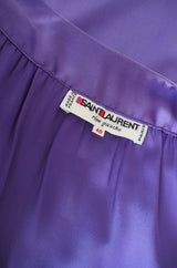 Fine c1988 Yves Saint Laurent Purple Silk Satin Wrap Dress