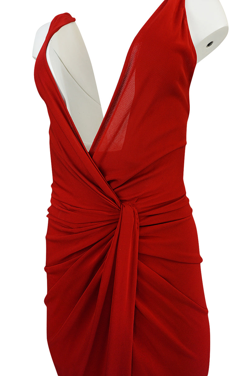 c.1999-2000 Randolph Duke Red Plunging Jersey Original Sample Dress