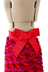 Incredible 1960s Arnold Scaasi Couture Pink Coral 3D Yarn Covered Silk Skirt w Ribbon Waist