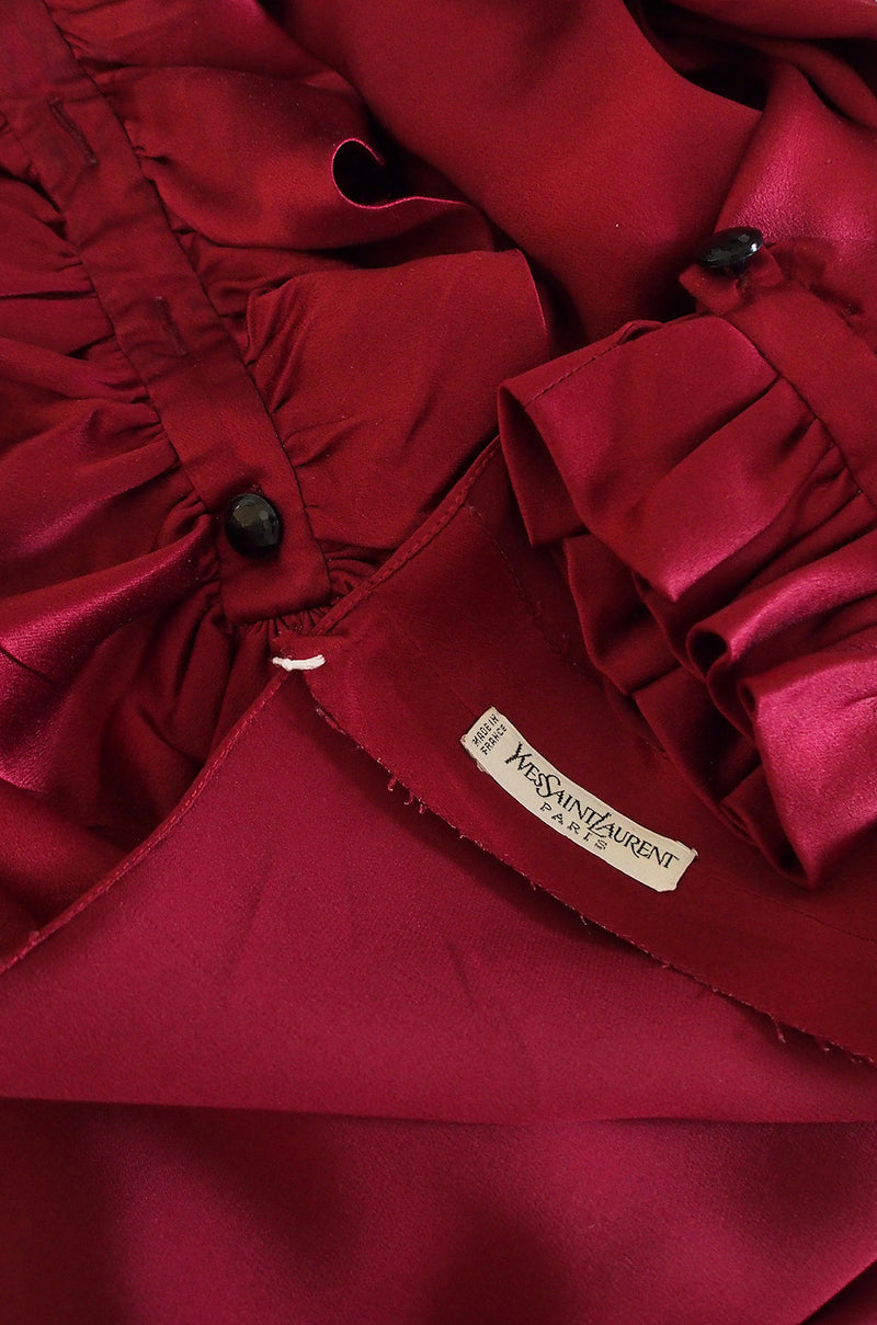 c1979 Yves Saint Laurent Haute Couture Garnet Silk Top