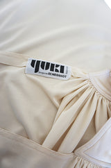 1970s Yuki One Shoulder Draped Cream Jersey Dress