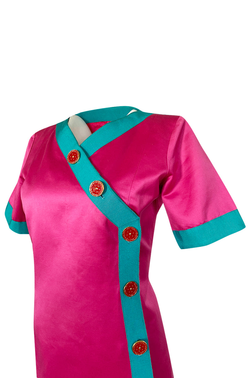 Spring 1993 Yves Saint Laurent Pink & Turquoise Enamel Button Dress