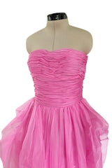 Stunning 2018 Ermanno Scervino Strapless Vibrant Pink Chiffon Dress w Bustle Skirting