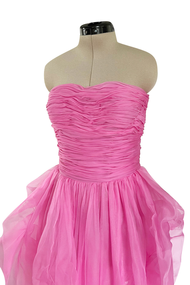 Stunning 2018 Ermanno Scervino Strapless Vibrant Pink Chiffon Dress w Bustle Skirting
