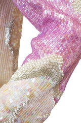 1983 Pink & Cream Halston Sequin Sheath Dress