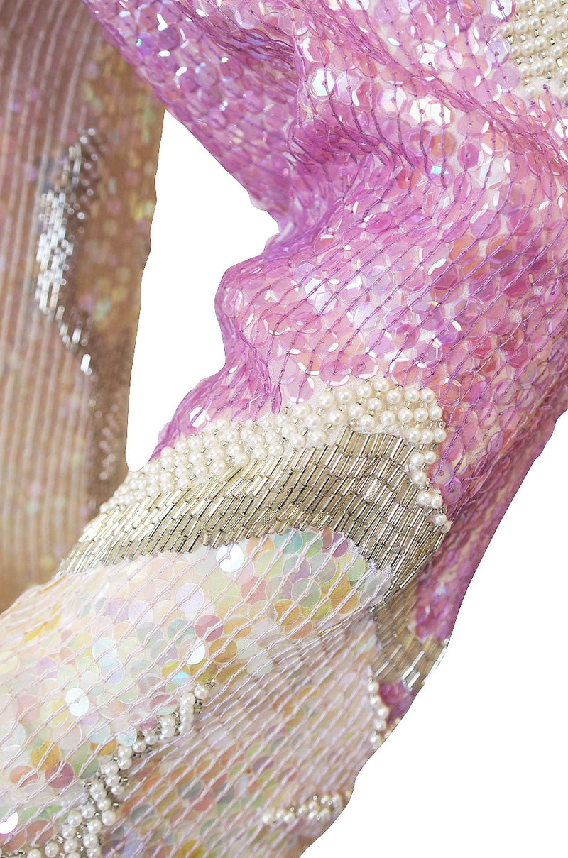 1983 Pink & Cream Halston Sequin Sheath Dress