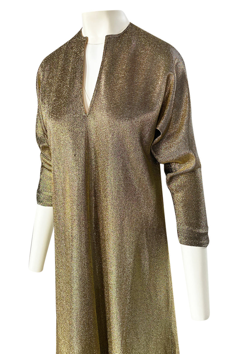 Iconic 1970s Halston Long Metallic Gold Lame Lurex Caftan Dress Shrimpton Couture Iconic 1970s Halston Long Metallic Gold Lame Lurex Caftan Dress Shrimpton Couture