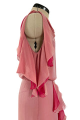 Phenomenal Spring 2001 Chanel by Karl Lagerfeld Dusty Pinks Silk Chiffon Runway Dress
