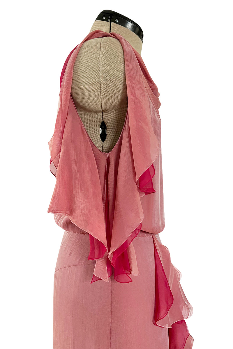 Phenomenal Spring 2001 Chanel by Karl Lagerfeld Dusty Pinks Silk Chiffon Runway Dress