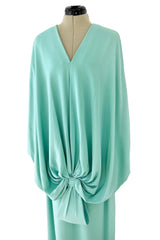 Rare 1978 Pierre Cardin Haute Couture Pale Mint Turquoise Silk Avante Garde Sack Dress