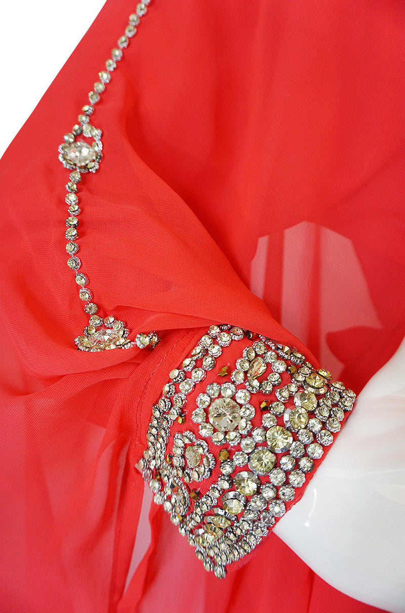1960s Elaborate Crystal Covered Jewelled Red  Caftan Dress
