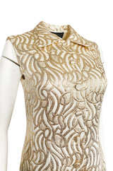 1970s Lanvin Metallic Gold Lame & Ivory One Piece Playsuit Jumpsuit