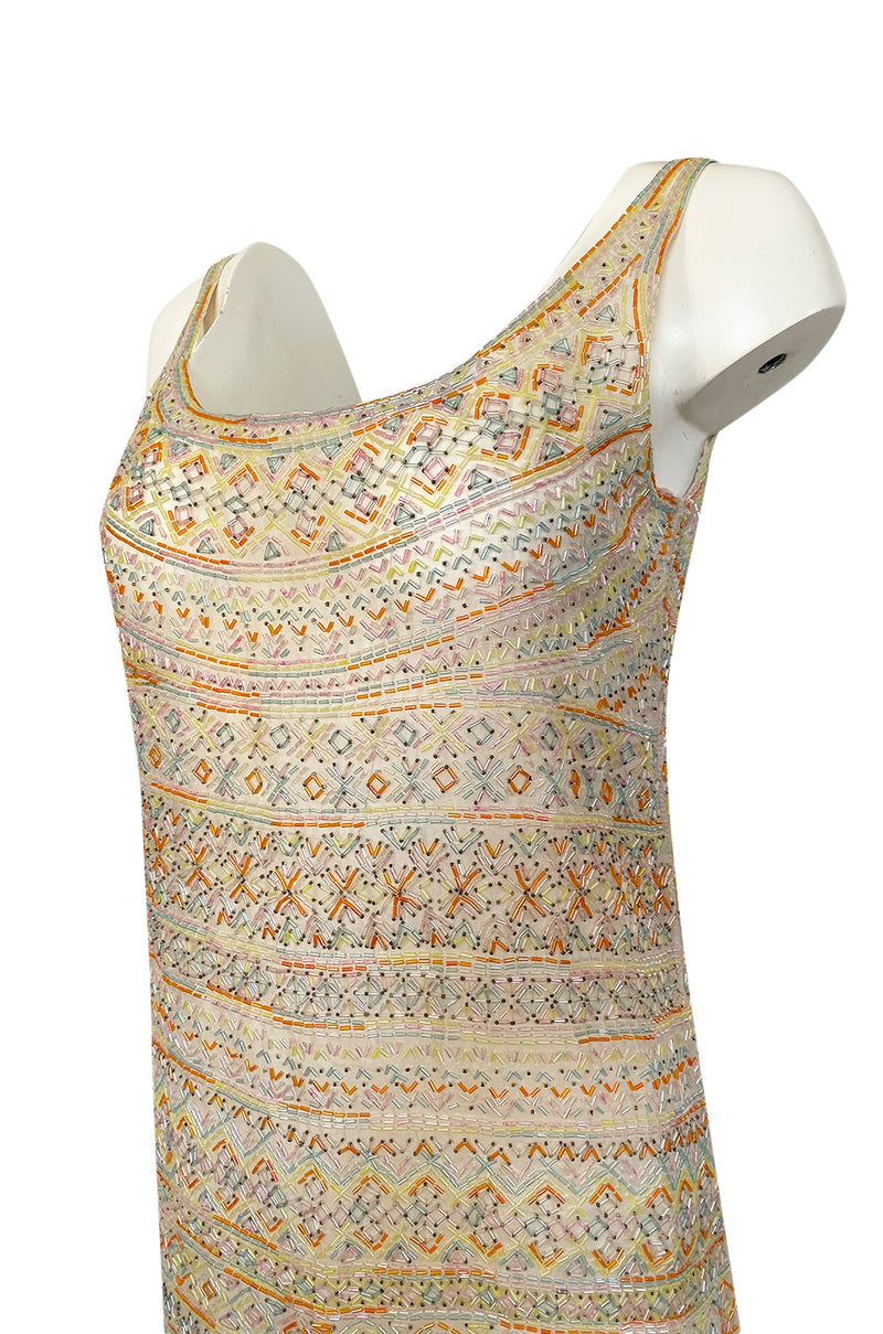 Spring 1981 Halston Couture Runway Hand Beaded Pastel Color Dress