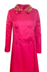 1960s Unlabeled Malcolm Starr Pink Silk Satin Full Length Evening Coat