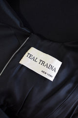 1960s Sculptural Black Silk Teal Traina "Tuxedo" Dress