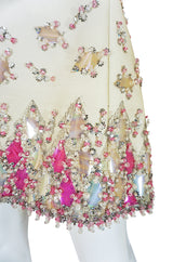 1960s Cream with Pink Beaded Sequin Malcolm Starr Dress