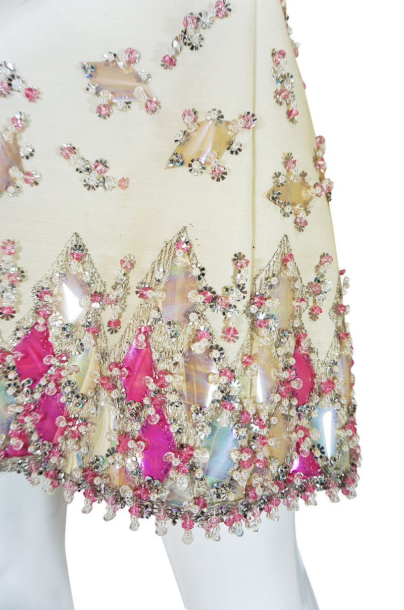 1960s Cream with Pink Beaded Sequin Malcolm Starr Dress