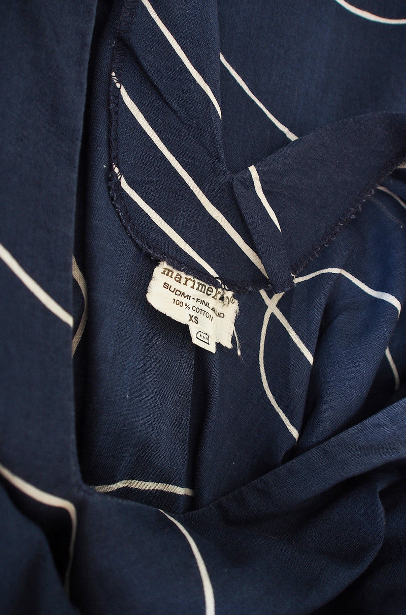 1960s Marimekko Deep Blue & White Print Caftan Dress