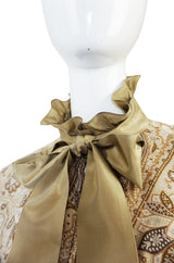 1970s Print Yves Saint Laurent Silk Trim Skirt & Top Set