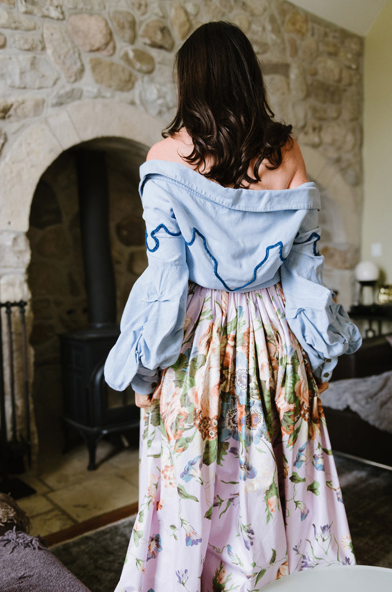 F/W 2016 Johanna Ortiz 'Maxmiliana' Off Shoulder Denim Top Shrimpton Couture F/W 2016 Johanna Ortiz 'Maxmiliana' Off Shoulder Denim Top Shrimpton Couture