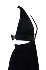 1970s Lanvin Plunge Front Backless Nylon Jersey Halter Dress