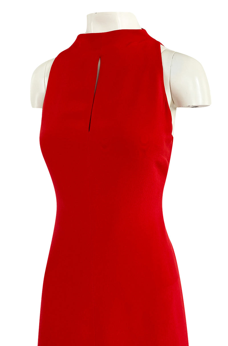 Sleek 1990s Valentino Classic Red Dress w Slit Front Detail & Tiered Ruffled Hem