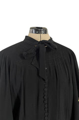 Extraordinary 1940s Hand Embroidered & Beaded Black Moss Crepe Balloon Sleeve Top