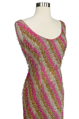 Spectacular 1950s Unlabeled Pink & Gold Glass Bead & Pearl Dress
