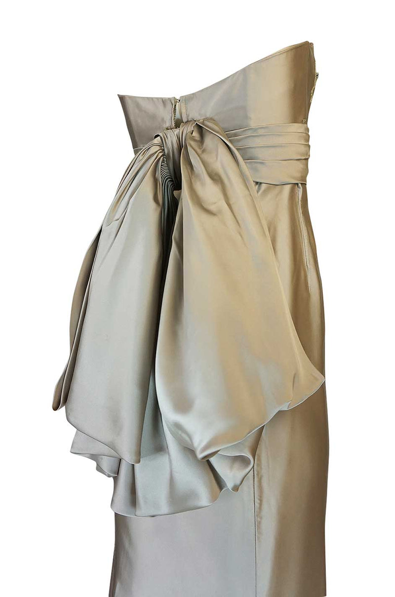 1950s Helena Barbieri Champagne Silk Satin Beaded Dress