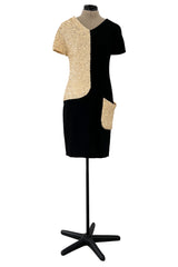 Runway Spring 1991 Karl Lagerfeld Black Crepe & Creamy Ivory Sequin Dress w Pocket