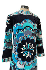 Gorgeous 1960s Emilio Pucci Velvet Dress in Ocean Blues & Classic Circle Print