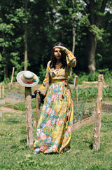 1970s Stephen Burrows Floral Cotton Print Wrap Maxi Skirt
