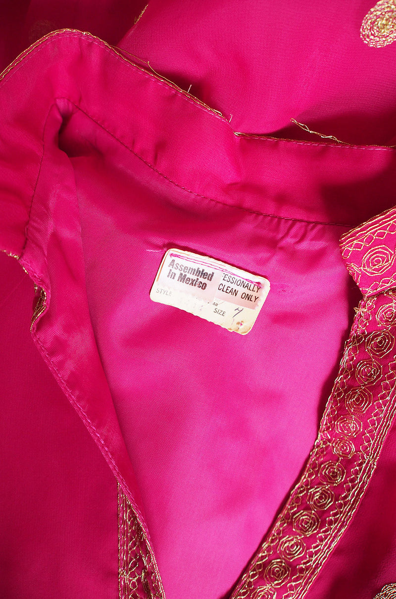 1960s Pink Chiffon & Gold Mexican Dress
